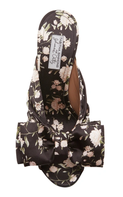 Shop Tabitha Simmons Lollie Printed Bow-detailed Silk Mules In Black