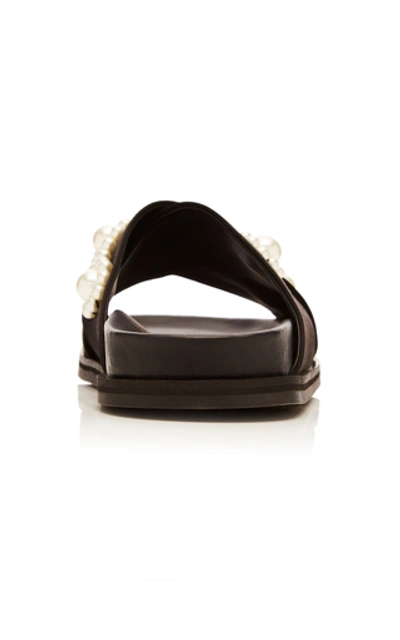 Shop Simone Rocha Pearl-embellished Satin Sandals In Black
