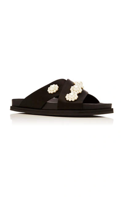 Shop Simone Rocha Pearl-embellished Satin Sandals In Black