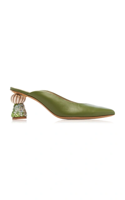 Shop Jacquemus Maceio Embellished-heel Leather Mules In Green