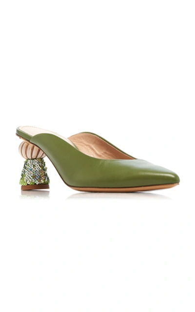 Shop Jacquemus Maceio Embellished-heel Leather Mules In Green