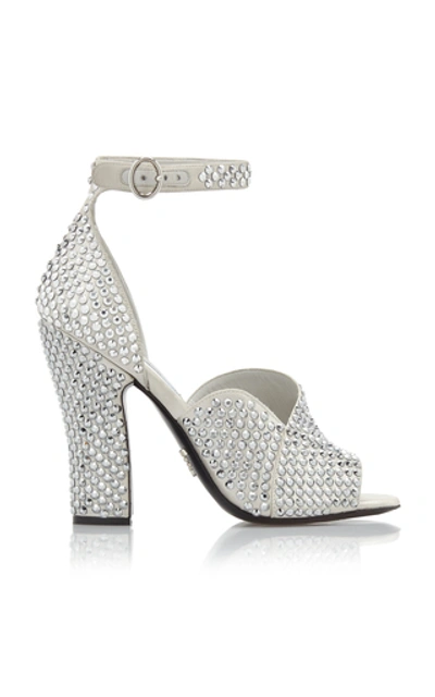 Shop Prada Crystal-embellished Satin Sandals In Silver