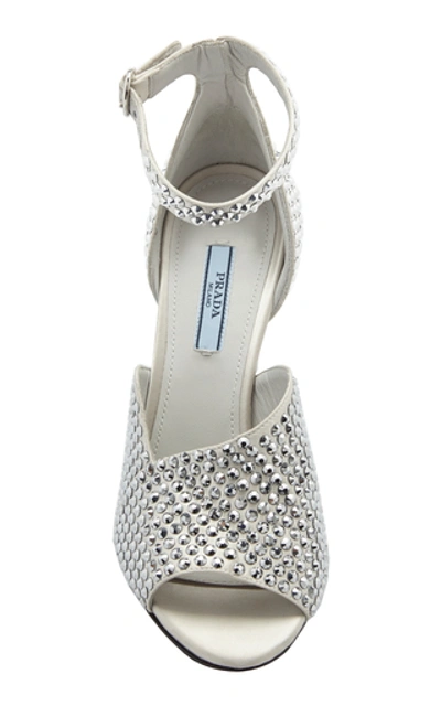 Shop Prada Crystal-embellished Satin Sandals In Silver