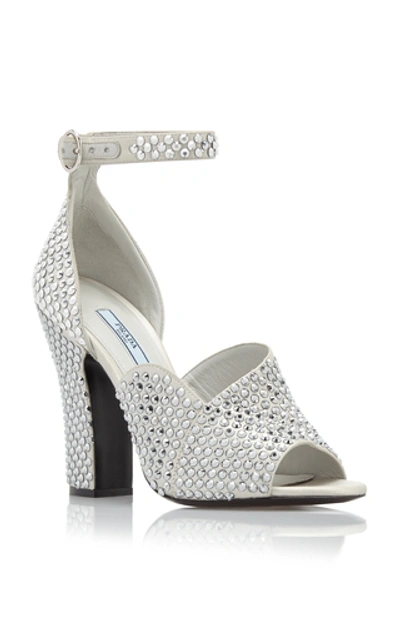 Shop Prada Crystal-embellished Satin Sandals In Silver