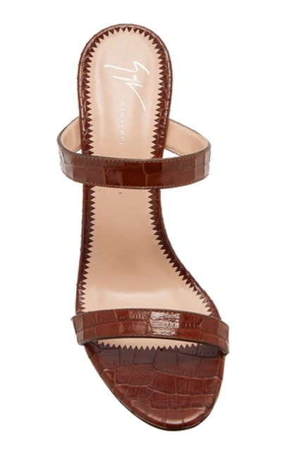 Shop Giuseppe Zanotti Croc-embossed Leather Sandals In Brown