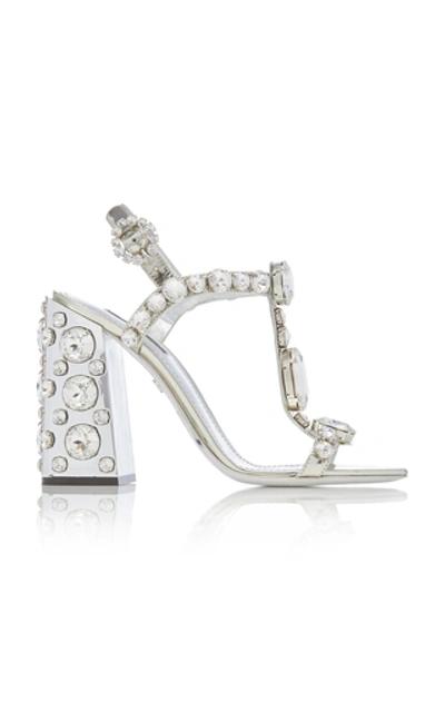 Shop Dolce & Gabbana Crystal-embellished Metallic Sandals In Silver