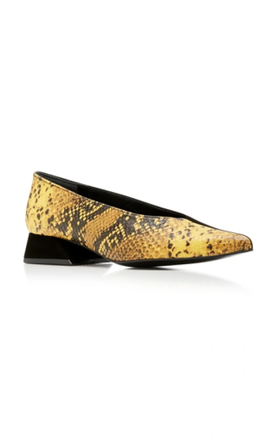 Shop Yuul Yie Selma Snake-effect Leather Pumps In Yellow
