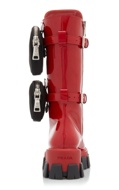 Shop Prada Leather Combat Boots In Red