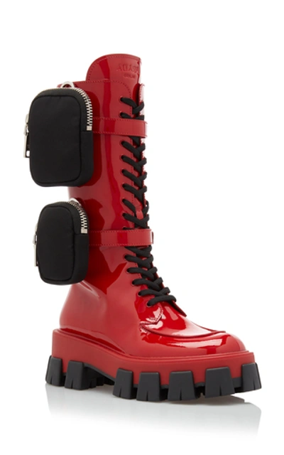 Shop Prada Leather Combat Boots In Red