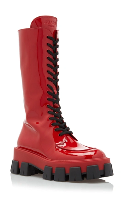 Shop Prada Leather Combat Boots In Red