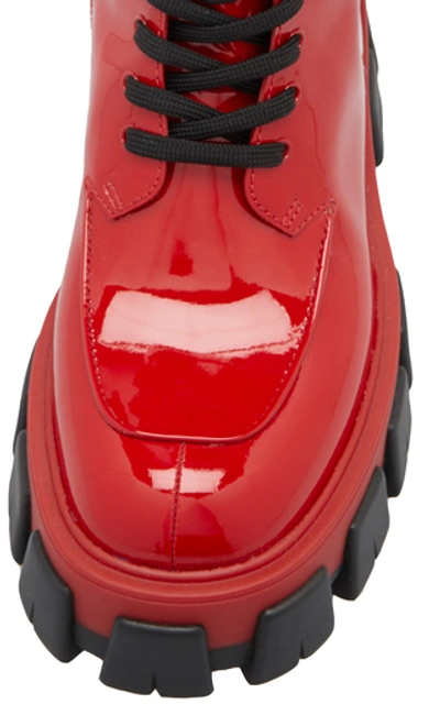 Shop Prada Leather Combat Boots In Red