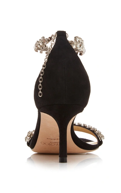 Shop Jimmy Choo Shiloh Jewel-embellished Suede Sandals In Black