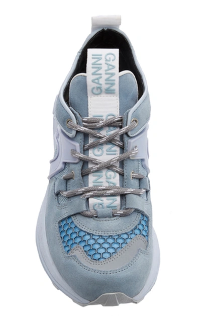 Shop Ganni Mesh-paneled Lather Sneakers In Grey