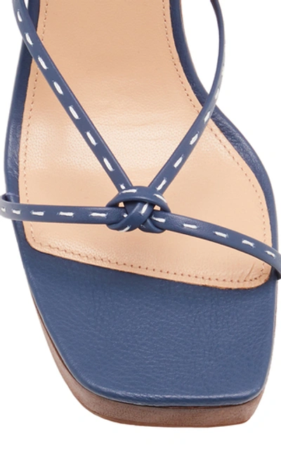 Shop Jacquemus Pilotis Wooden Wedge Leather Sandals In Navy
