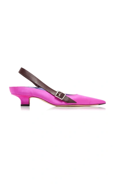 Shop Victoria Beckham Solar Leather-trimmed Satin Slingback Pumps In Pink