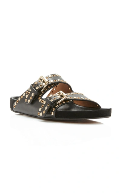 Shop Isabel Marant Lennyo Embellished Leather Slides In Black