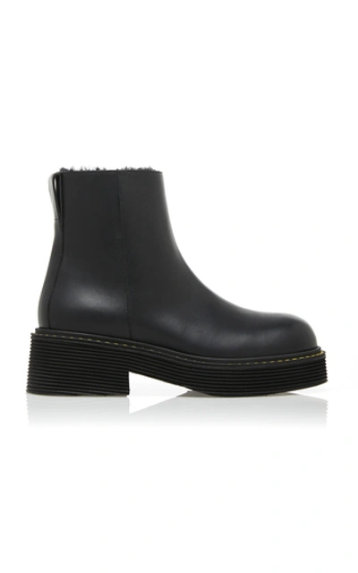 Shop Marni Leather Platform Ankle Boots In Black