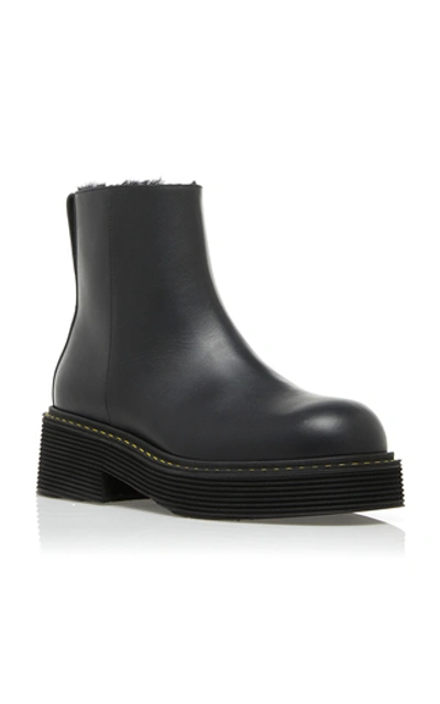 Shop Marni Leather Platform Ankle Boots In Black