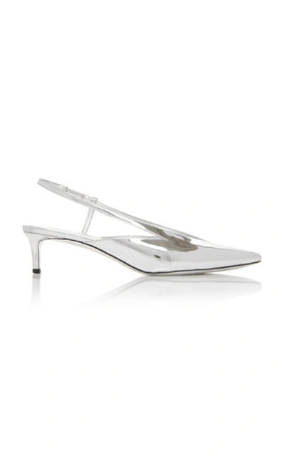 Shop Givenchy Metallic Glossed Leather Slingback Pumps In Silver