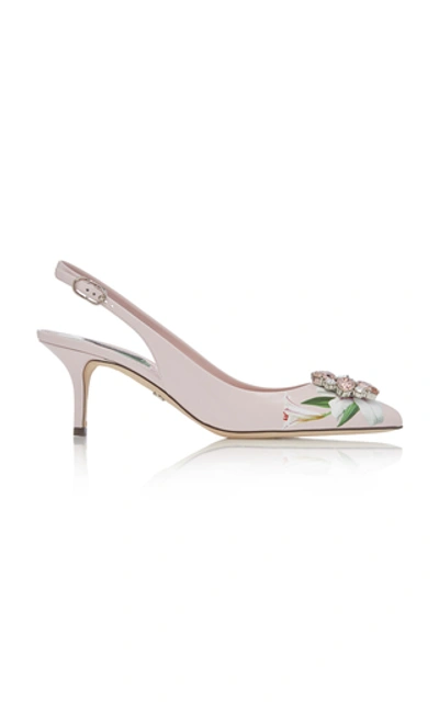 Shop Dolce & Gabbana Crystal-embellished Floral-print Leather Slingbacks In Pink