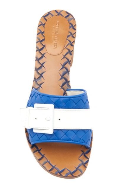 Shop Bottega Veneta Block Heel Belted Leather Sandals In Blue
