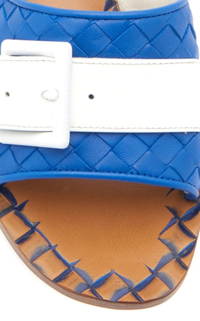 Shop Bottega Veneta Block Heel Belted Leather Sandals In Blue