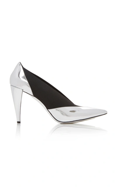 Shop Givenchy Paneled Metallic Glossed-leather And Canvas Pumps In Silver