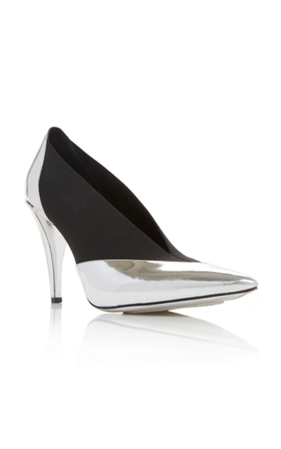 Shop Givenchy Paneled Metallic Glossed-leather And Canvas Pumps In Silver