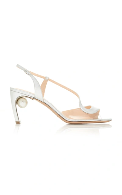 Shop Nicholas Kirkwood Maeva Pearl-embellished Leather Sandals In Silver