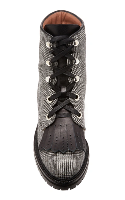 Shop Tabitha Simmons Rhodes Leather-trimmed Houndstooth Wool Ankle Boots In Grey