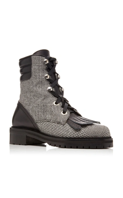 Shop Tabitha Simmons Rhodes Leather-trimmed Houndstooth Wool Ankle Boots In Grey