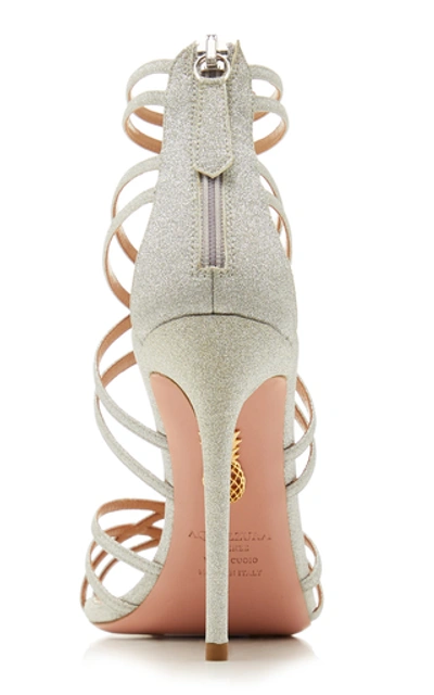 Shop Aquazzura Princess Glittered Leather Sandals In Silver