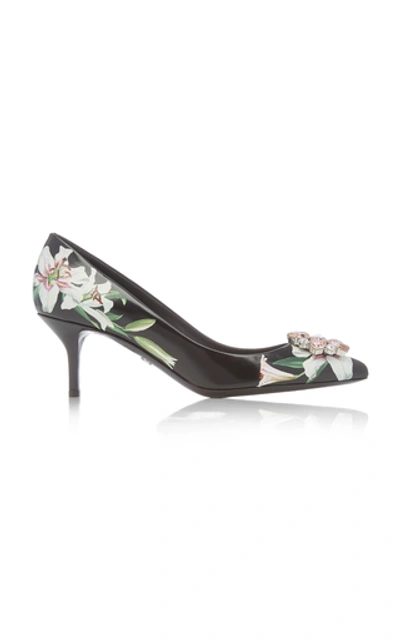 Shop Dolce & Gabbana Decollete Floral-print Leather Pumps In Black