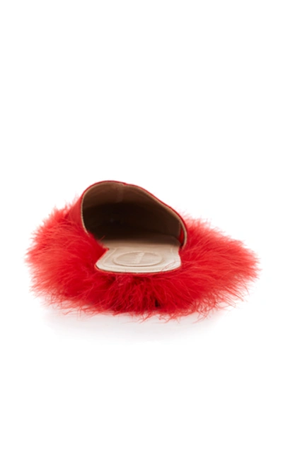 Shop Simone Rocha Faux Fur-trimmed Satin Mules In Red