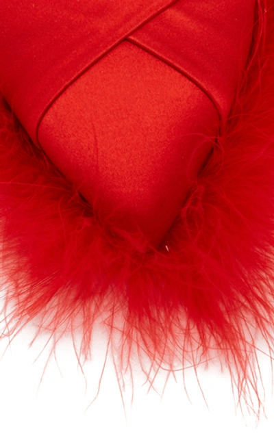 Shop Simone Rocha Faux Fur-trimmed Satin Mules In Red