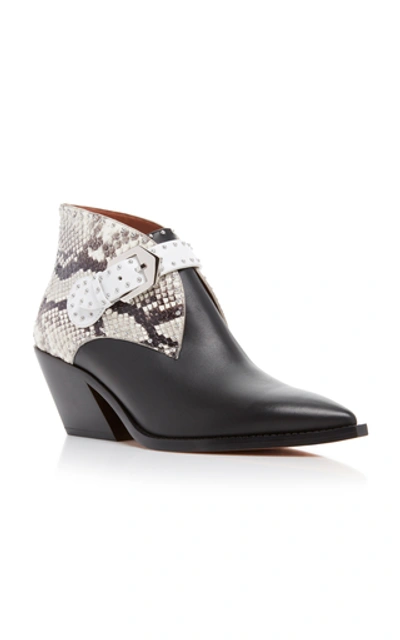 Shop Givenchy Snake-effect Two-tone Studded Leather Ankle Boots In Multi
