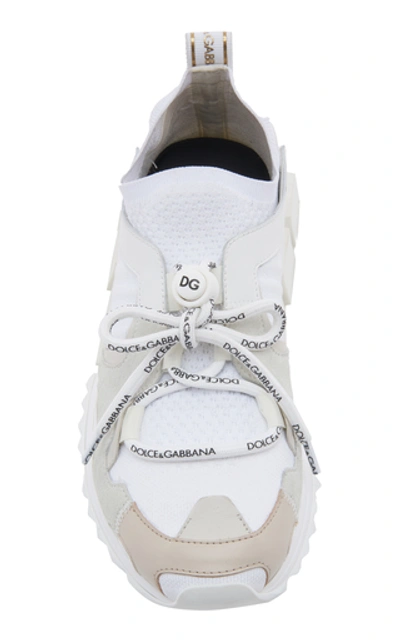 Shop Dolce & Gabbana Leather Stretch-knit Sneakers In White