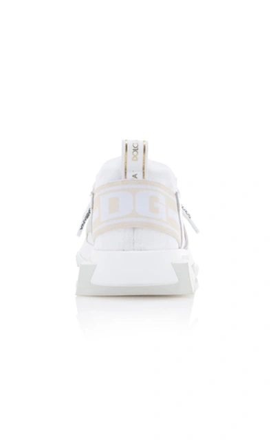 Shop Dolce & Gabbana Leather Stretch-knit Sneakers In White