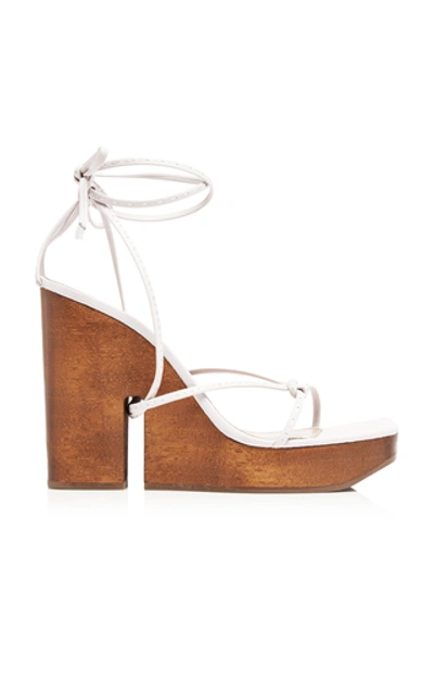Shop Jacquemus Pilotis Wooden Wedge Leather Sandals In White