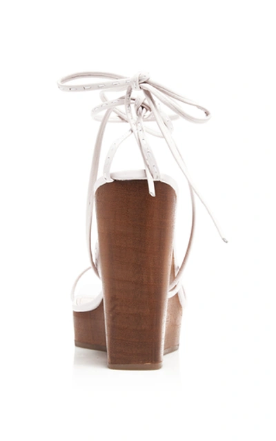 Shop Jacquemus Pilotis Wooden Wedge Leather Sandals In White