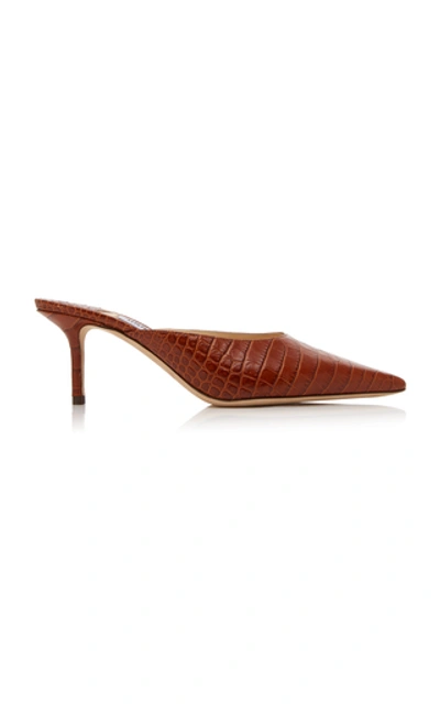 Shop Jimmy Choo Rav Croc-embossed Leather Mules In Brown