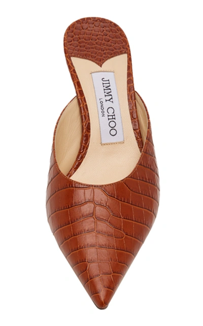 Shop Jimmy Choo Rav Croc-embossed Leather Mules In Brown