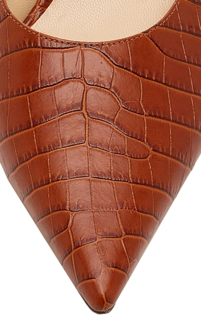 Shop Jimmy Choo Rav Croc-embossed Leather Mules In Brown