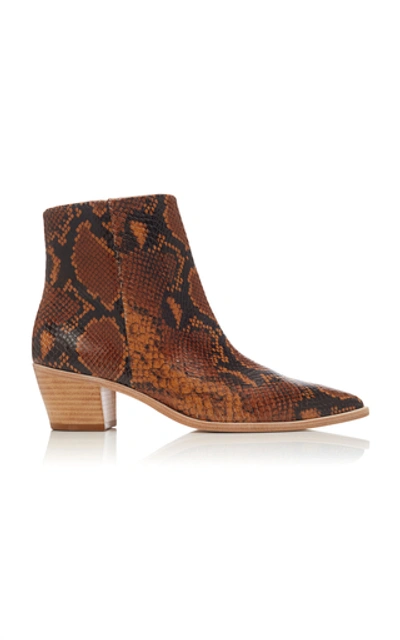 Shop Ulla Johnson Cruz Snake-effect Leather Booties In Brown