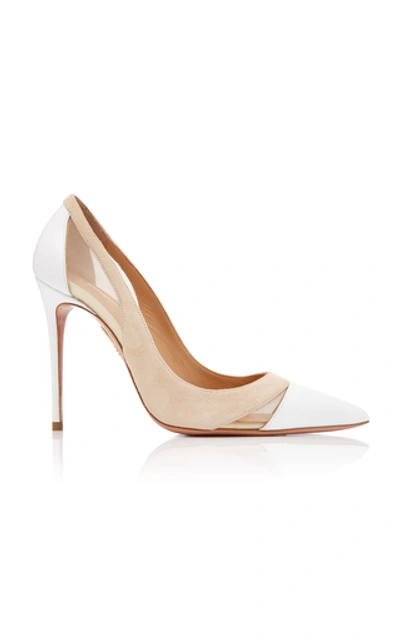 Shop Aquazzura Savoy Leather Mesh And Suede Pumps In Neutral