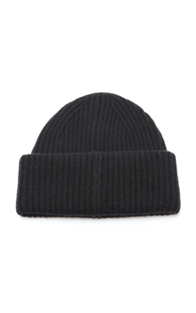 Shop Acne Studios Appliquéd Rib-knit Wool Beanie In Black