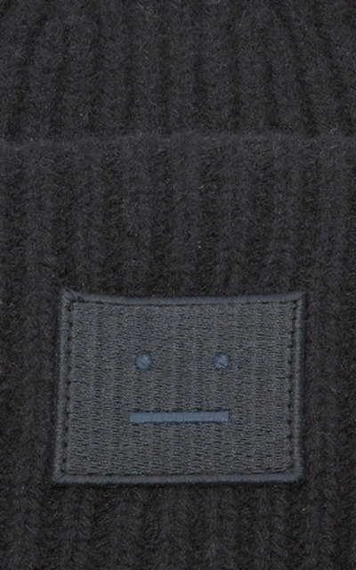 Shop Acne Studios Appliquéd Rib-knit Wool Beanie In Black