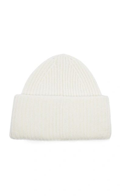 Shop Acne Studios Appliquéd Ribbed Wool Beanie In White