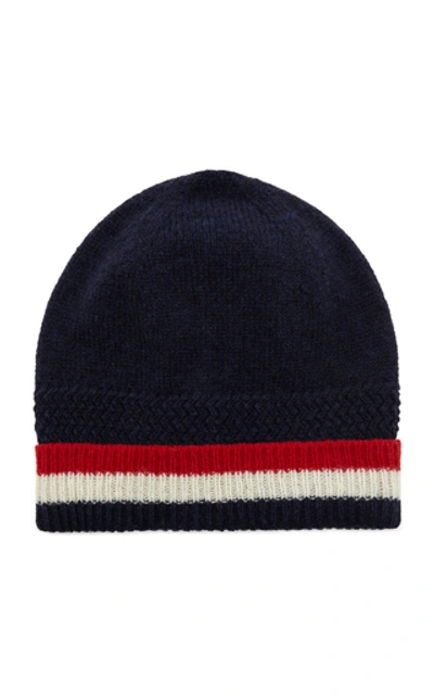 Shop Thom Browne Striped Ribbed Wool Beanie In Navy