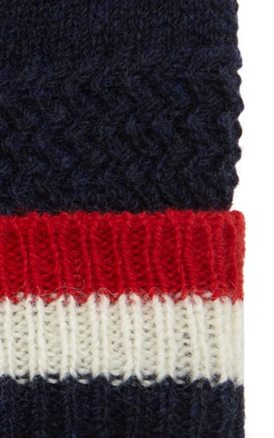 Shop Thom Browne Striped Ribbed Wool Beanie In Navy